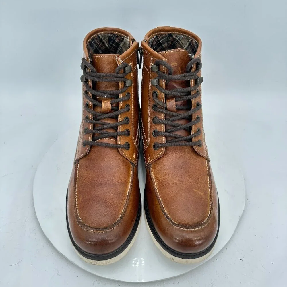 Crown Vintage Men Size 10 Brown Leather Flanel Moc Toe Lace Up Ankle Boot